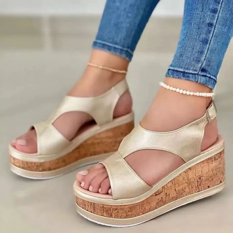 Summer Wedge Heel Fish Mouth Sandals Women's Thick Bottom Platform Casual Sandals Roman Sandals Women's Shoes_vogvips.com
