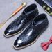 European Warm Series Big Sale Powerful Patent Genuine Leather Pointed Toe Short Ostrich Pattern Trendy Men's Front Zipper Martin Boots_vogvips.com