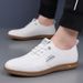 New Round Toe Casual Business Trend Men's White Leather Shoes Loafers_vogvips.com
