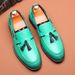 Men's leather shoes summer high-end sense of bean shoes men's slip-on fringe loafers_vogvips.com