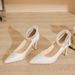 Women's Shoes Casual Business Wedding Party Style Stiletto White Lychee Pattern One Line Pearl Two Wear Comfortable Daily Single Shoes For Women_vogvips.com