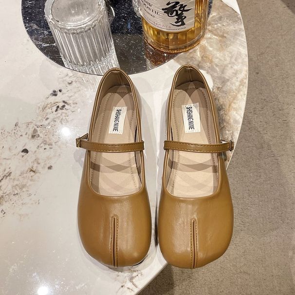 All-match Split-toe Mary Jane Shoes Women's New One-word Flat Shoes With Skirt Milk Shoes Tide_vogvips.com