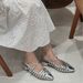 Binli Light And Shadow European Style Niche Low Heel Woven Sandals For Women Summer Hollow Thin Strap One-Word Buckle_vogvips.com