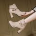 Women's High Heeled Fashion Boots Size 34 Belt Buckle Chunky Heel Suede Martin Boots Winter New_vogvips.com