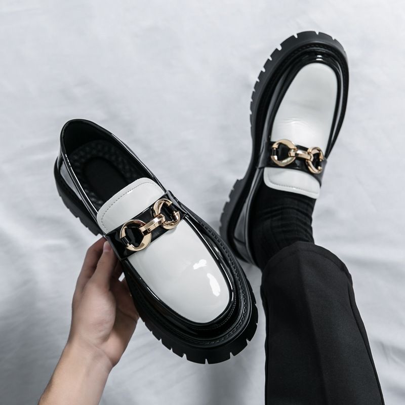 Loafers Business Formal Men's Slip-On Casual British Style Youth Glossy Platform Heel Height Increasing Leather Shoes_vogvips.com