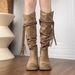 Cowhide Version~ Wasteland Style Tassel Knight Thick Heel Over-the-Knee Long Slimming Mid-Calf Boots For Women_vogvips.com
