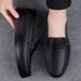 Douyin Doudou Shoes Men Spring Soft Sole Casual Leather Shoes Men Genuine Leather Middle-Aged And Elderly Black Slip-On_vogvips.com