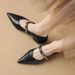 Belle Phoebe Pointed Toe Flats, French Flat Classic Shallow Mary Jane Shoes, New Metal Chain Leather Shoes_vogvips.com