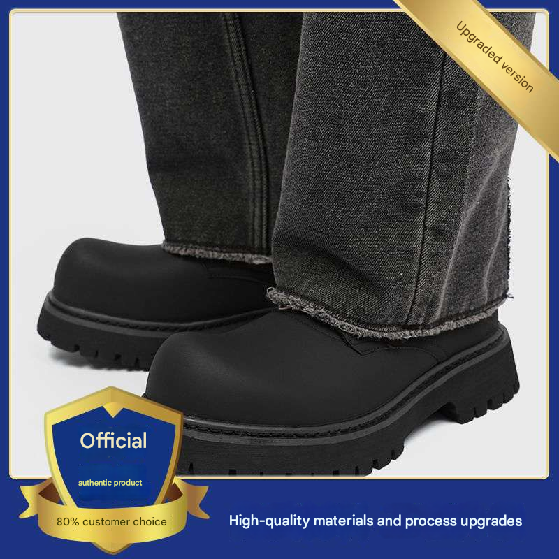 Suitable For All Seasons Thick-Soled Derby For Men, Matte High-End Niche Black Versatile Height-Increasing Leather Shoes, British Martin Formal_vogvips.com
