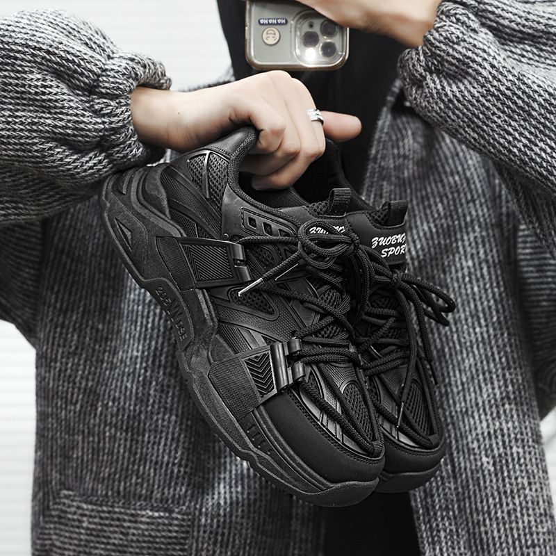 Men's 2025 New Summer Mesh Breathable Gray Dad Student Thick Sole Height Increasing Sports And Leisure Running Shoes_vogvips.com