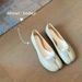 Full Cowhide ~ Genuine Soft Leather Silver Pig Split Toe Shallow Mouth Single Women's Flat French Mary Jane Shoes_vogvips.com