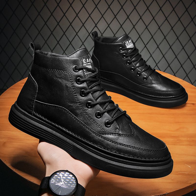 Euro Step 2025 Autumn New British Style High-top Men's Fashion Casual Trendy Business Black Thick-soled Leather Shoes_vogvips.com