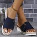 Plus-size Women's Canvas Slippers Wedged Rope Thick Soled Denim Flip-flops_vogvips.com