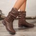 Women's Western Cowboy Boots With Belt Buckle Detail Chunky Heel Mid-Calf Stacked Boots Vintage Fashion Boots Stylish Mid Calf Chunky Heel_vogvips.com