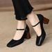 Evening Breeze Black High Heels Square Headed Mary Jane For Women's Spring 2024 New Style With Skirt One Line Buckle_vogvips.com