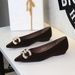 3685-K77 Wedge Heel Pointed Toe With Metal Rhinestone Buckle, Versatile Suede Shallow Mouth Granny Flats, Commuting_vogvips.com