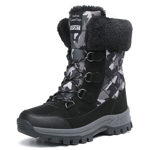 New Autumn And Winter Style Fleece-lined Warm Snow Boots, Outdoor Army Green Camouflage High-top Cotton Shoes_vogvips.com