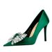 3391-2H9 European And American Style Fashion Party High Heels Thin Heel Satin Shallow Mouth Pointed Toe Rhinestone Bow_vogvips.com