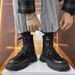 Unisex PU Leather Mid-Calf Martin Boots With Thick Sole & Fleece Lining - Waterproof Slip-Resistant Winter Boots For Men & Women (Black)_vogvips.com