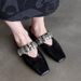 Sweet And Cool Metal Single Shoes For Women With Inner Height Increase And Outer Wear, Closed Toe Slippers, Square Toe, One Strap Half Slippers_vogvips.com