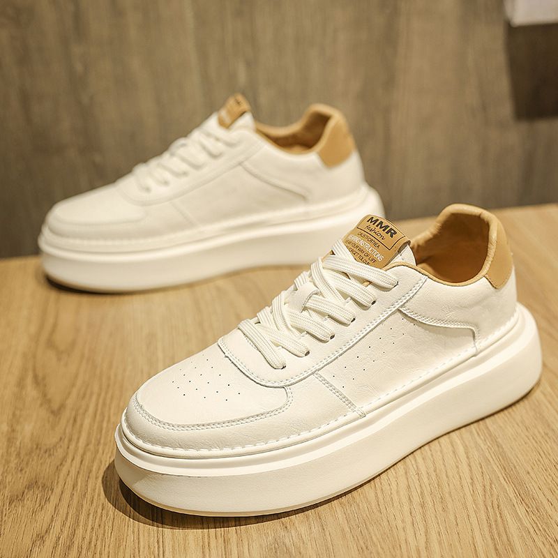 Men's Thick Sole White Board Shoes Korean Style Casual Platform Sneakers Comfortable Lightweight Lace-up Fashion Hot_vogvips.com