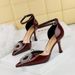 8323-K62 Fashionable Pointed Thin Heel Shoes With Patent Leather Glossy Surface, Hollow Rhinestone Round Buckle,_vogvips.com