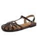 Women's Summer New Style Woven Sandals, Flat French Hollow Roman Pig Cage Buckle Sandals_vogvips.com