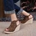 Women's Shoes New Wedge Heel Thick Bottom Fish Mouth High Heel Sandals Open Toe Women's Leopard Print Straw Rope Bottom Large Size Shoes_vogvips.com