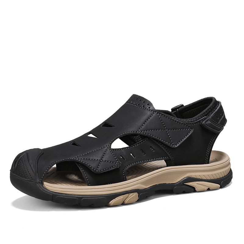 Sandals Men's Summer Baotou Casual Beach Shoes Hollow Breathable 1 Slip-On Outdoor Sports Hole Shoes_vogvips.com