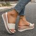 Women's Casual Wedge Sandals Thick Sole Studded plus Size One Strap Summer Slippers_vogvips.com