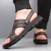Men's Summer Casual Leather Outdoor Antiskid Beach Slide Fashion Breathable Walking Sandals New Leisure Walk Roman Flats_vogvips.com