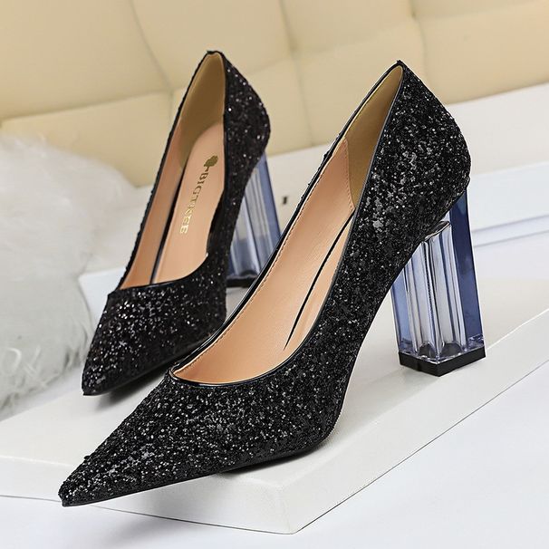 9217-1 Fashion Transparent Crystal Thick High Heel Shallow Mouth Pointed Sexy Nightclub Shining Sequin Single Shoe_vogvips.com