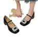 French High Heels, Red Small Leather Mary Jane Women's Thick Heel Rhinestone Wedding Bride's Shoes, Early Spring Shoes_vogvips.com