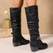 Western Cowboy Boots Knee High Leather Look Chunky Heel Buckle Detail Riding Boots Chunky Heel Platform Sole High Top Riding Boots Single Boots_vogvips.com