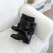 2025 New Black Melad Mid-Calf For Women With Pleated Pile Design Western Motorcycle Boots_vogvips.com