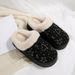 Women's Winter Slip-On Slippers With Thick Rubber Sole, Faux Suede Upper, Glitter Rhinestone Decor, Cozy Indoor Outdoor House Shoes_vogvips.com
