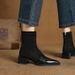 Autumn Paris ~ Old Money Style French Chunky Heel Pointed Toe Women's Retro Cowhide Patchwork Fashionable Short Boots_vogvips.com