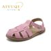 AIYUQI Flat-soled Retro Genuine Leather Baotou 2026 New Hollow Pig Cage Women's Sandals_vogvips.com