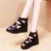 Sandals Women's High Heels Muffin Thick-soled Cool Boots Wedge Heel Fish Mouth Women's Shoes Hollow Roman Shoes_vogvips.com