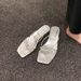 Mom 1 Grape Summer New French Style Square Thin Strap Hollow Toe Clip Thick Heel Flat Sandals For Women Outdoor Wear Original Brand Logo_vogvips.com