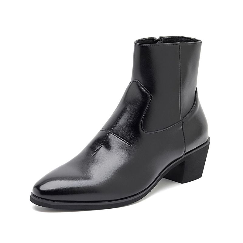 Business Leisure Work Commuter Men's Shoes High Heel Heightening Pointed Martin Boots Niche Design Martin Boots_vogvips.com