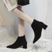New British Style V-Cut 2023 Autumn Women Suede Pointed Toe Chunky Heel Fashion Short Boots_vogvips.com