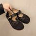 Thick-soled Inner Height-increasing Single Shoes Women's Woven One-pedal Velcro Mary Jane Shoes With Skirts Casual Shoes_vogvips.com