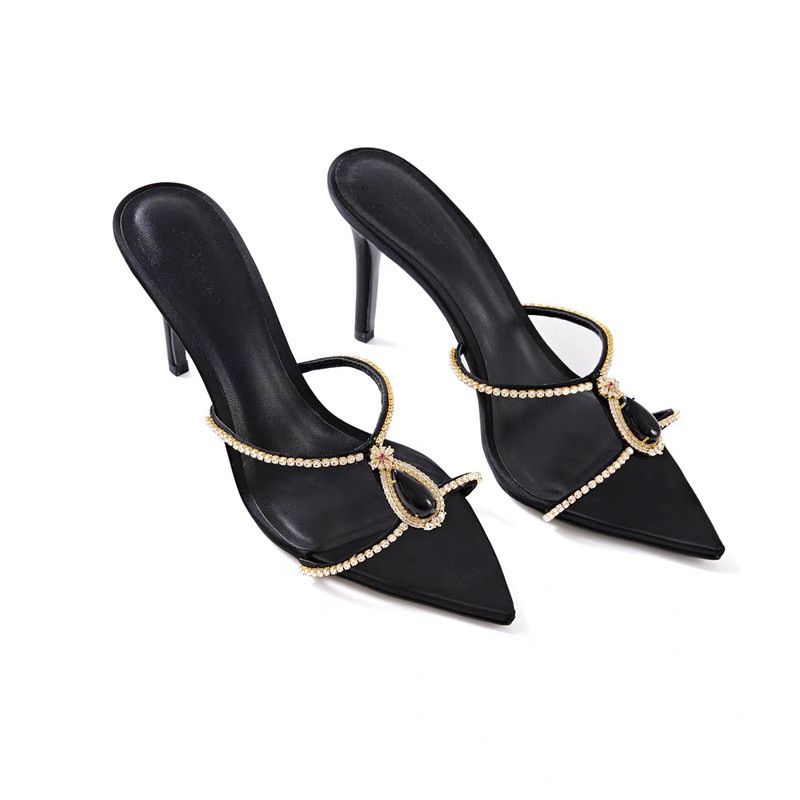 2025 Summer New French Niche Design Rhinestone Strap Sandals For Women Outdoor Pointed Toe High Heel Slippers_vogvips.com