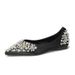 Women's Style Pointed Toe Flat Shoes Rhinestone Low Cut Black Soft Sole Plus Size Commuter Footwear Women's Ballet Flats_vogvips.com