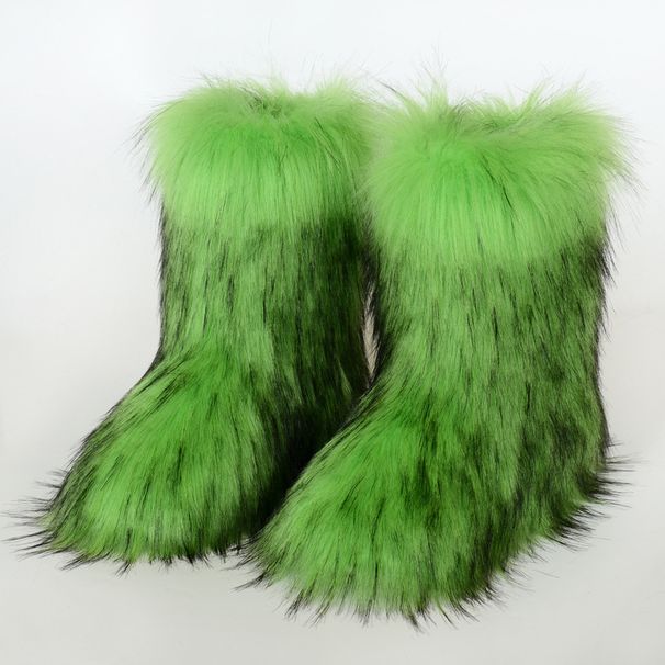 Women's Furry Boots Warm Shoes - Mid-Calf Raccoon Fur Winter Snow Boots_vogvips.com
