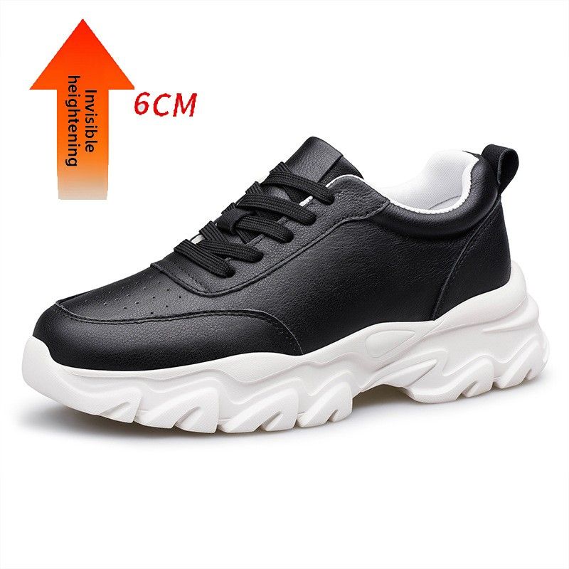 Men's Shoes Inner Height Increase Sports Casual Shoes Low-top Cowhide Surface Thick-soled Running Sports Small White Board Shoes_vogvips.com