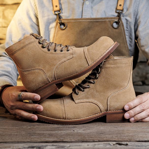 Martin 8111 American Suede Style Genuine Leather Work Men's Short Paratrooper Boots Cowhide 8083_vogvips.com