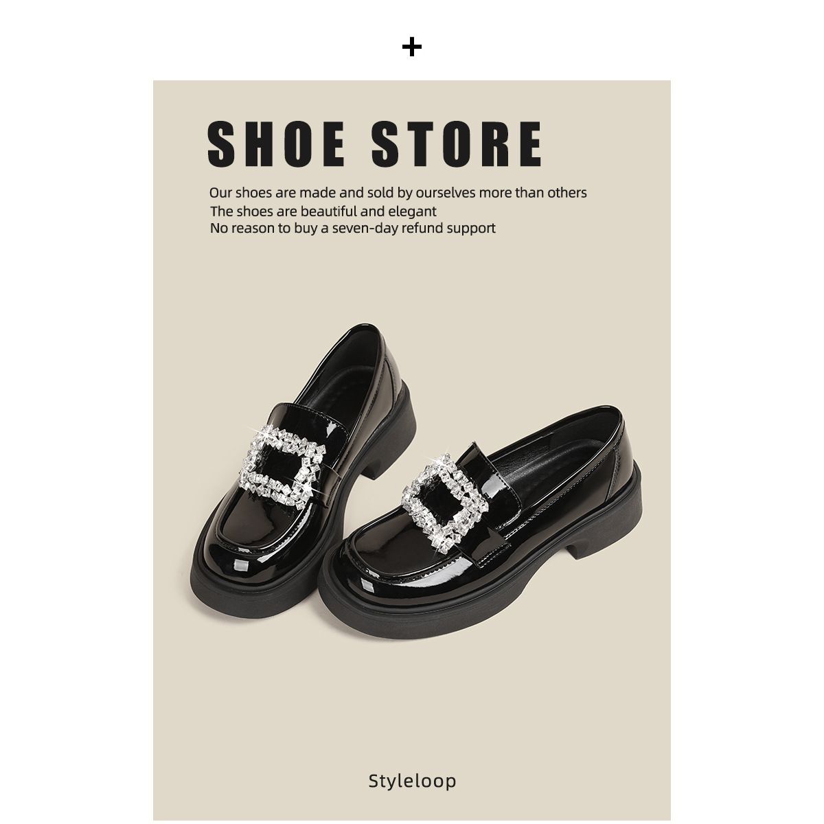 Rhinestone Square Buckle Loafers, Korean Version Of College Small Leather Shoes, Student Casual Women's Shoes, Single Shoes_vogvips.com