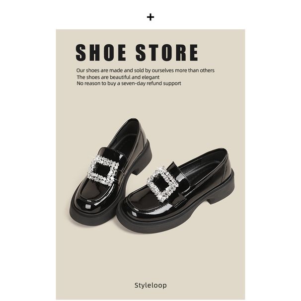 Rhinestone Square Buckle Loafers, Korean Version Of College Small Leather Shoes, Student Casual Women's Shoes, Single Shoes_vogvips.com